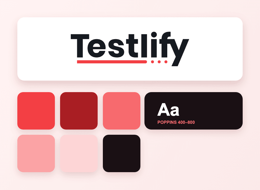 شعار علامة Testlify: لوحة الألوان والخطوط والشعار
