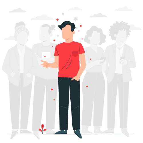 Ilustração de um time de recrutamento avaliando candidatos com confiança