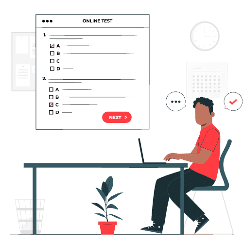 Ilustração de um candidato realizando uma avaliação online da Testlify