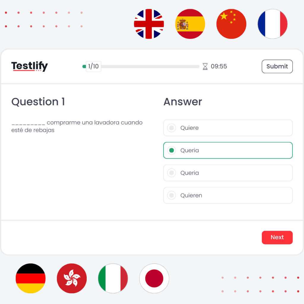 Language tests for 8 languages