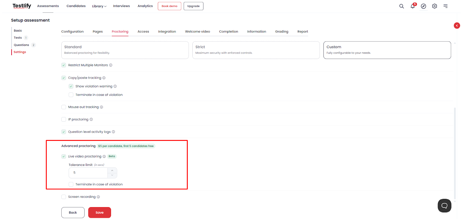 Live proctoring anti-cheating feature