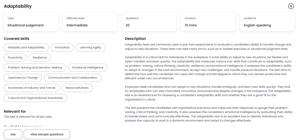 Adaptability test