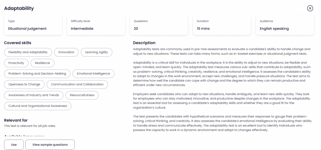 Adaptability assessment