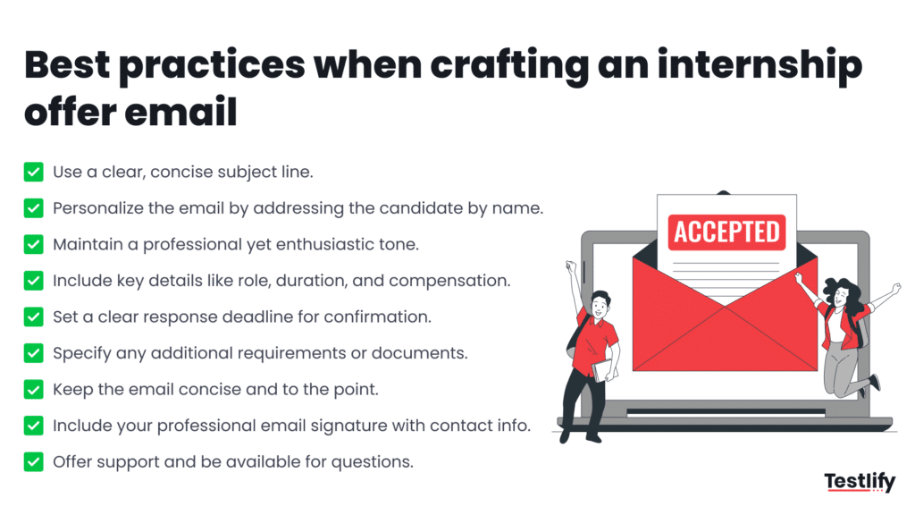 Infographic for best practices when crafting internship offer email