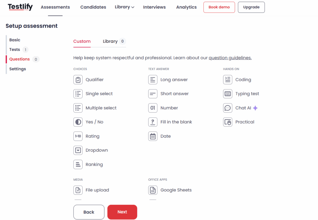 Chat simulation questions- Testlify
