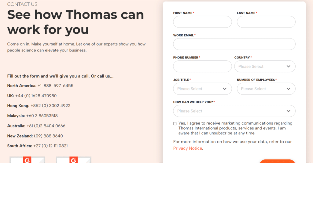 Thomas international contact us page