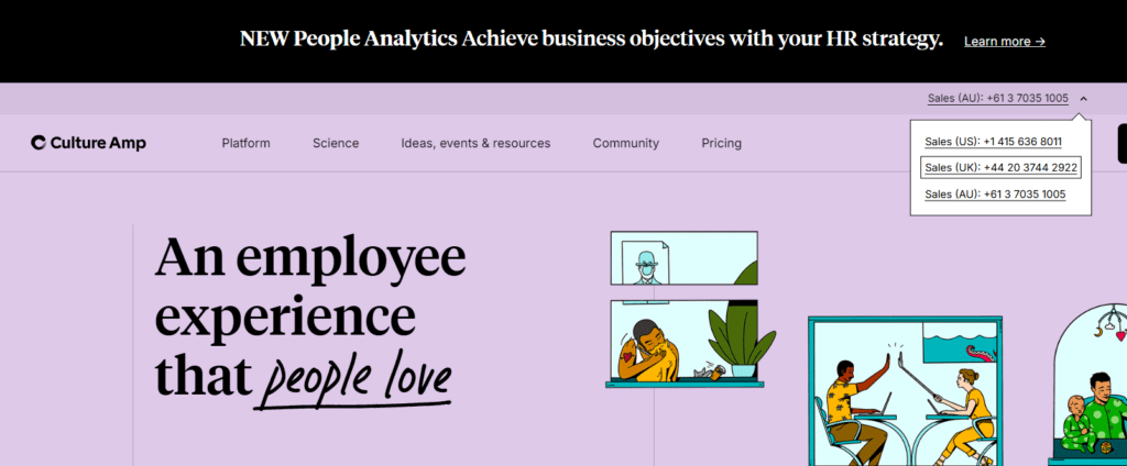 Home page of the Culture Amp website