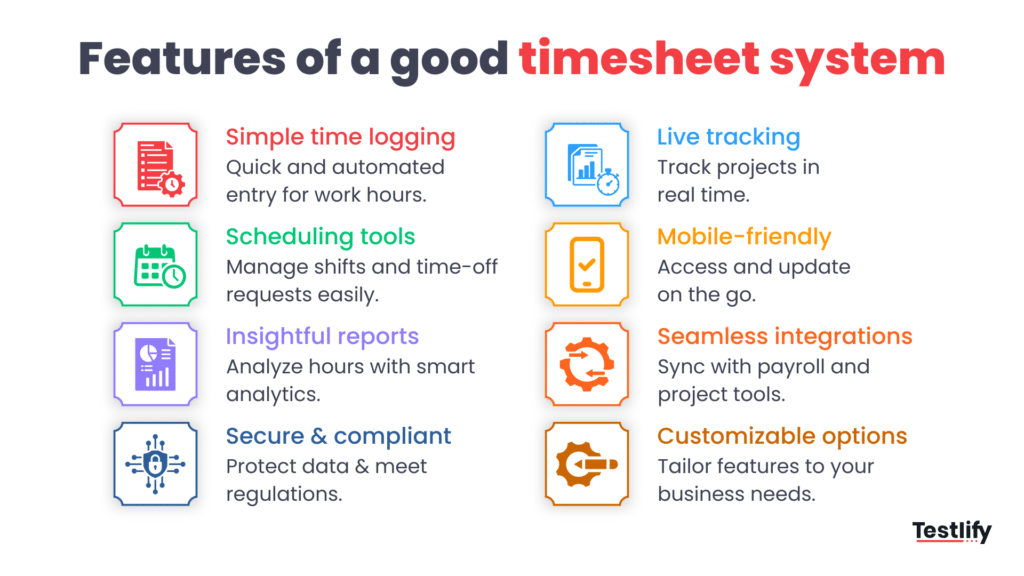 Image showing the key features of a good timesheet system