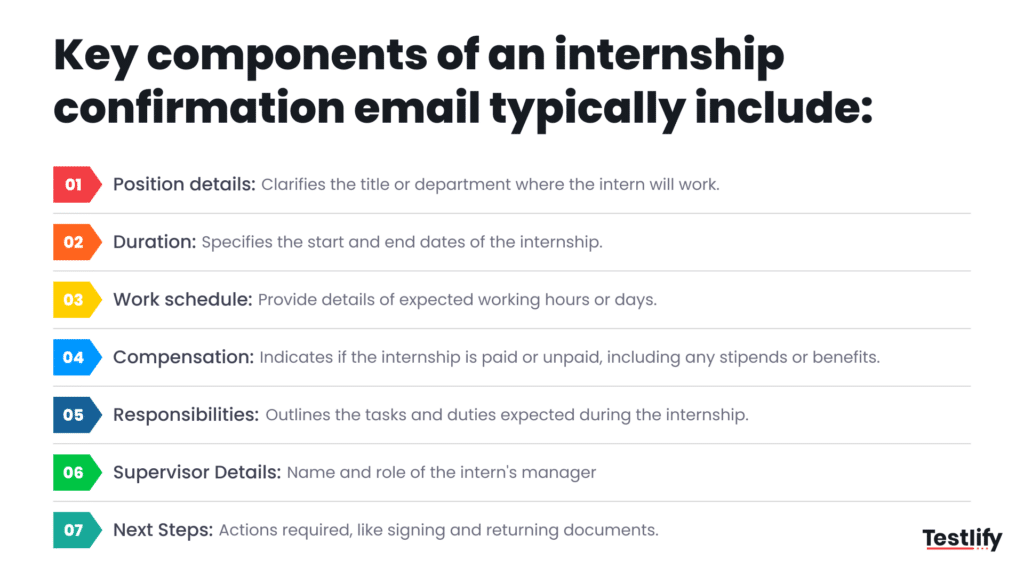 Key components of an internship confirmation email
