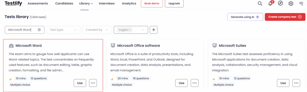 Microsoft Word test setup for assessing job applicants