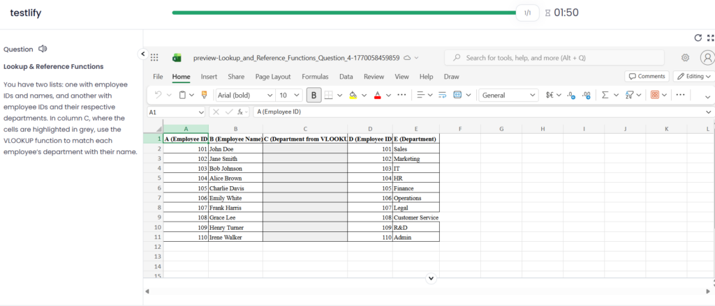 Image showing Microsoft Excel simulation of candidates side