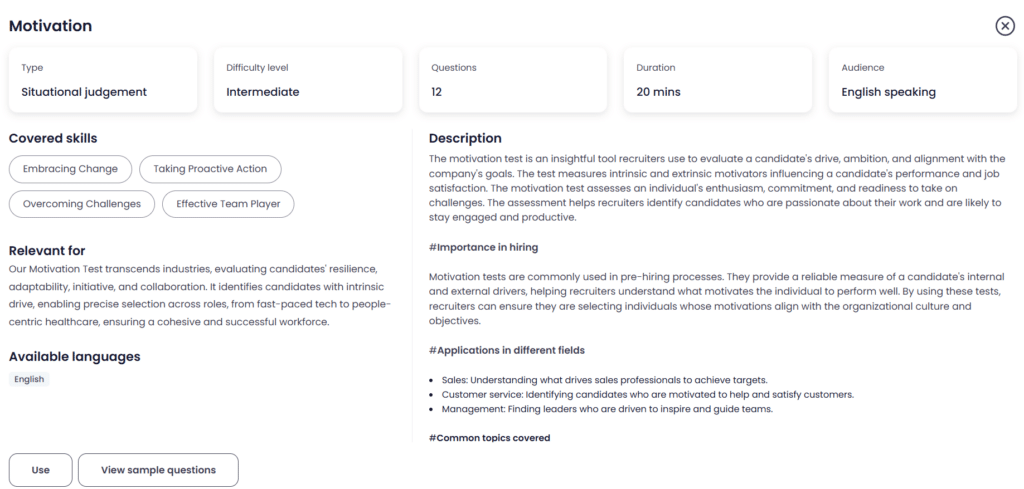 Motivation assessment