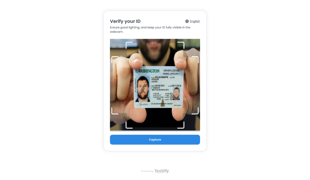 Image showing photo ID verification in Testlify (candidate side)