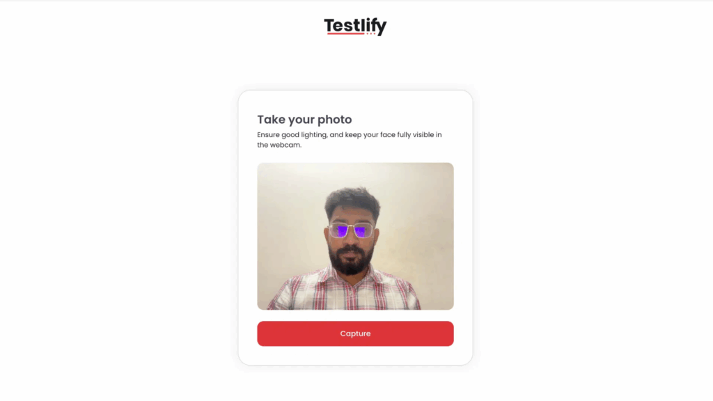 Image showing the face detection feature of Testlify that takes a live photo for facial detection.