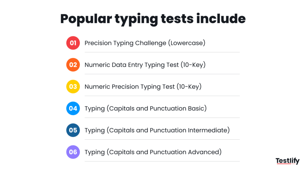 Different types of typing tests offered by Testlify