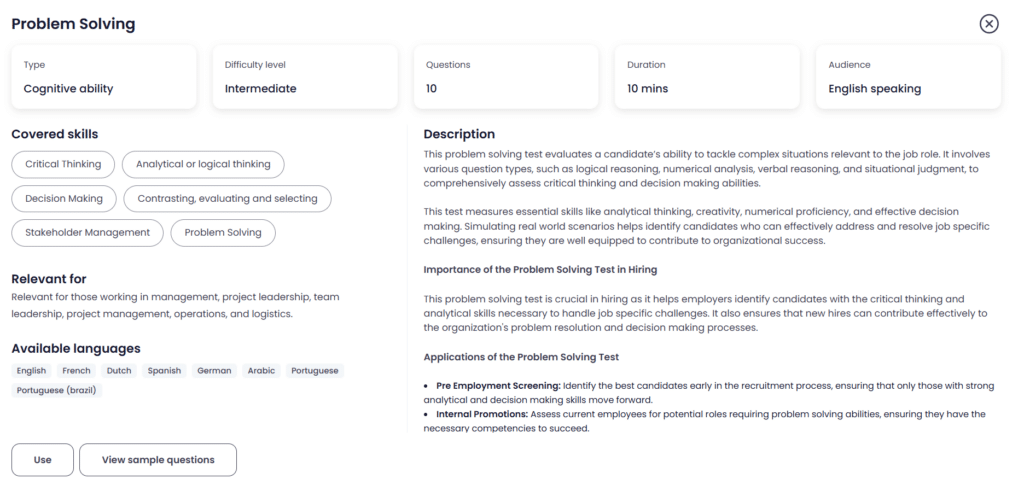 Problem solving skills assessment