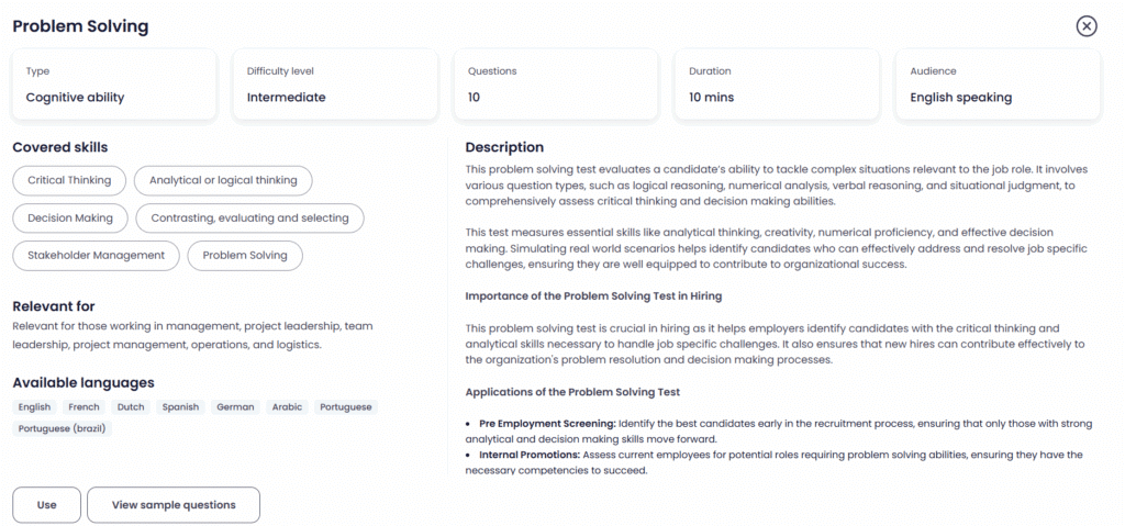 Problem solving assessment