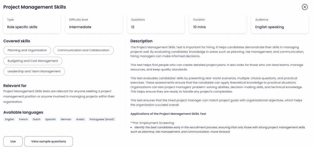 Project management skills assessment