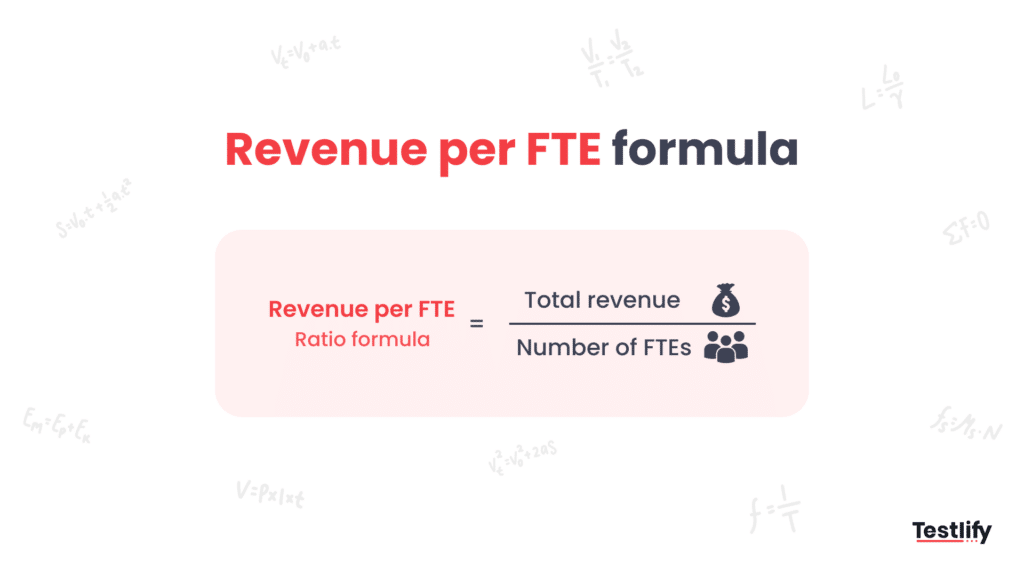 Formula for revenue per FTE: total revenue divided by number of full-time equivalents