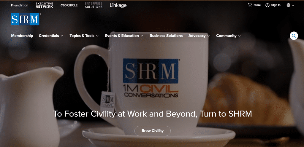 Home page of the SHRM website