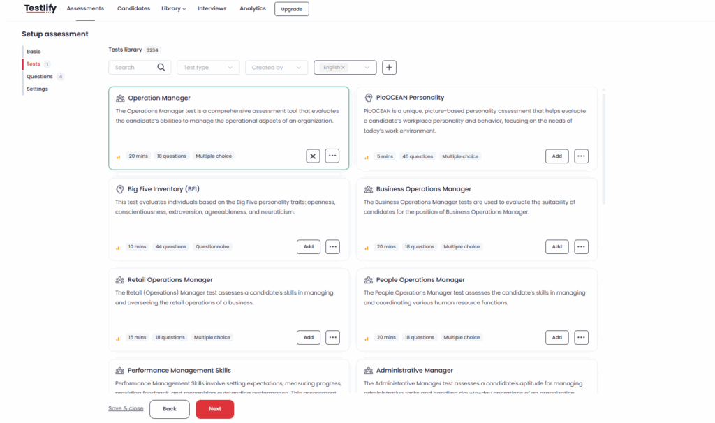 Image showing Testlify's test library