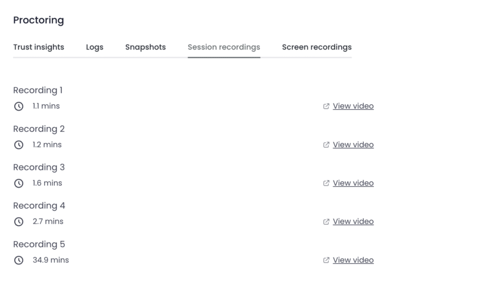 Session recording for test proctoring