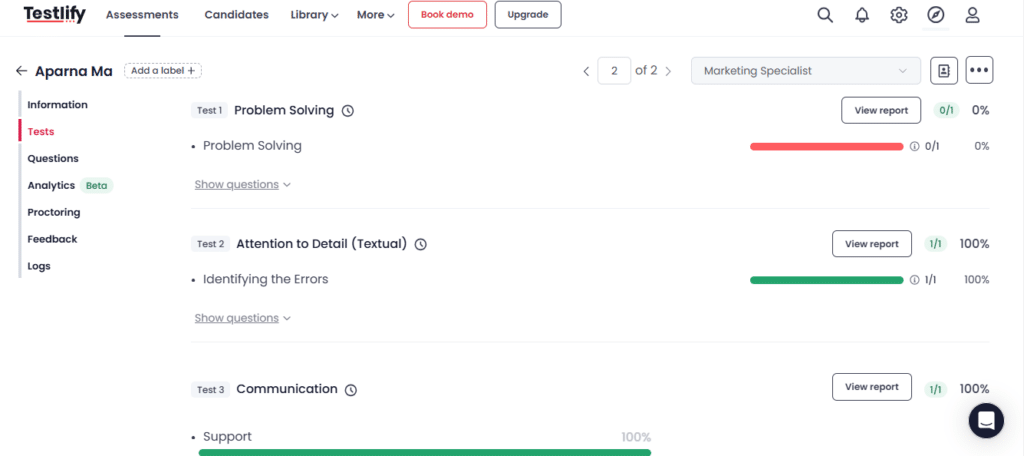Candidate's test portal