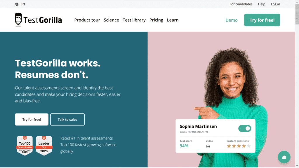 Testgorilla homepage