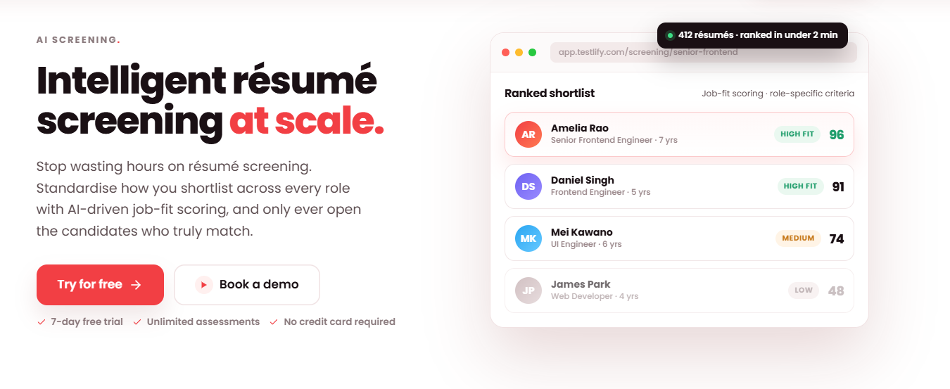 Testlify resume screening tool