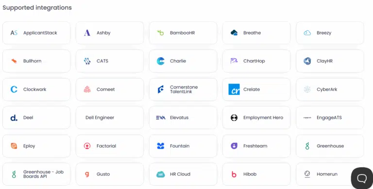 Integrations supported by Testlify
