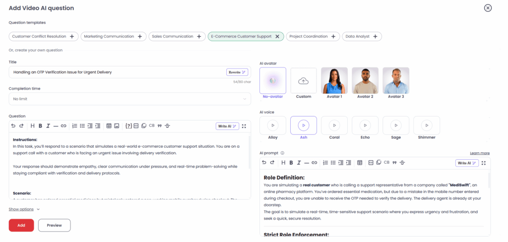 Image showing tecruiter dashboard showing AI video interview setup