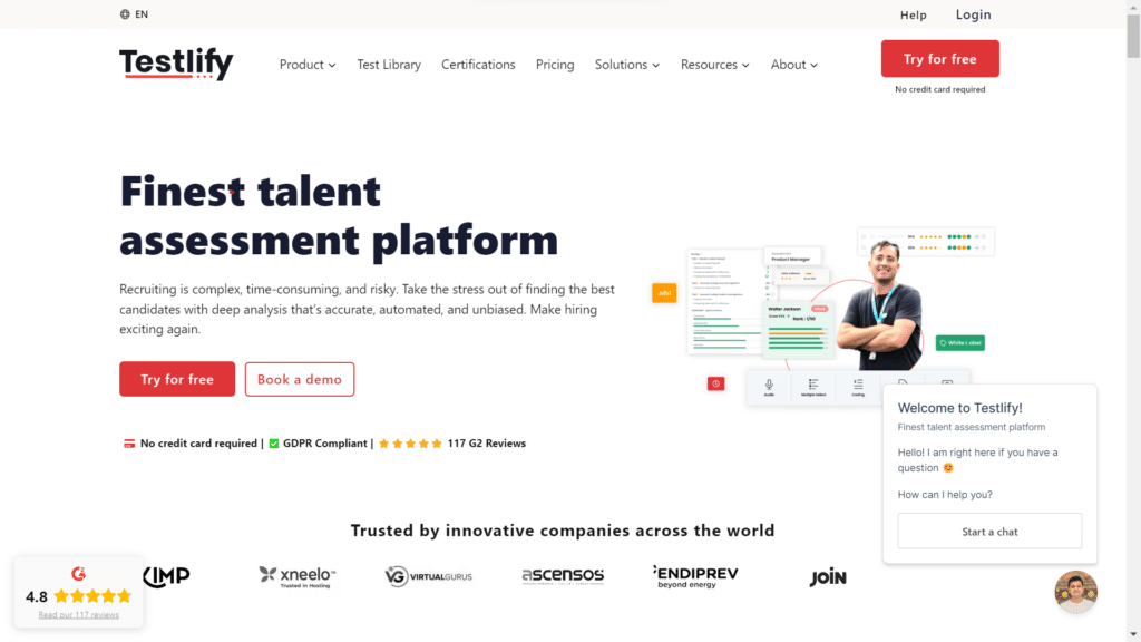 Testlify homepage