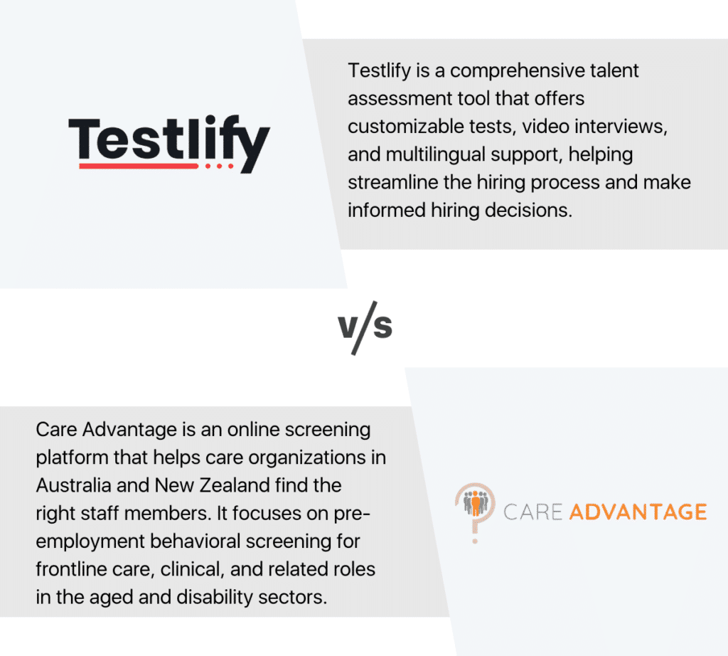 Testlify vs Care Advantage 2023 comparison