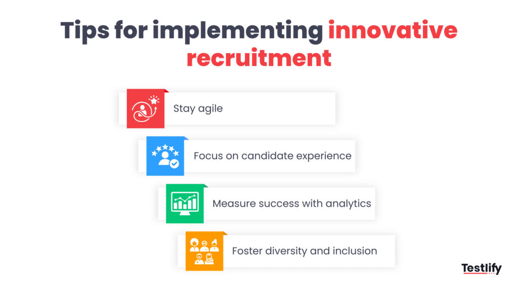 Infographic showing tips for implementing innovative recruitment