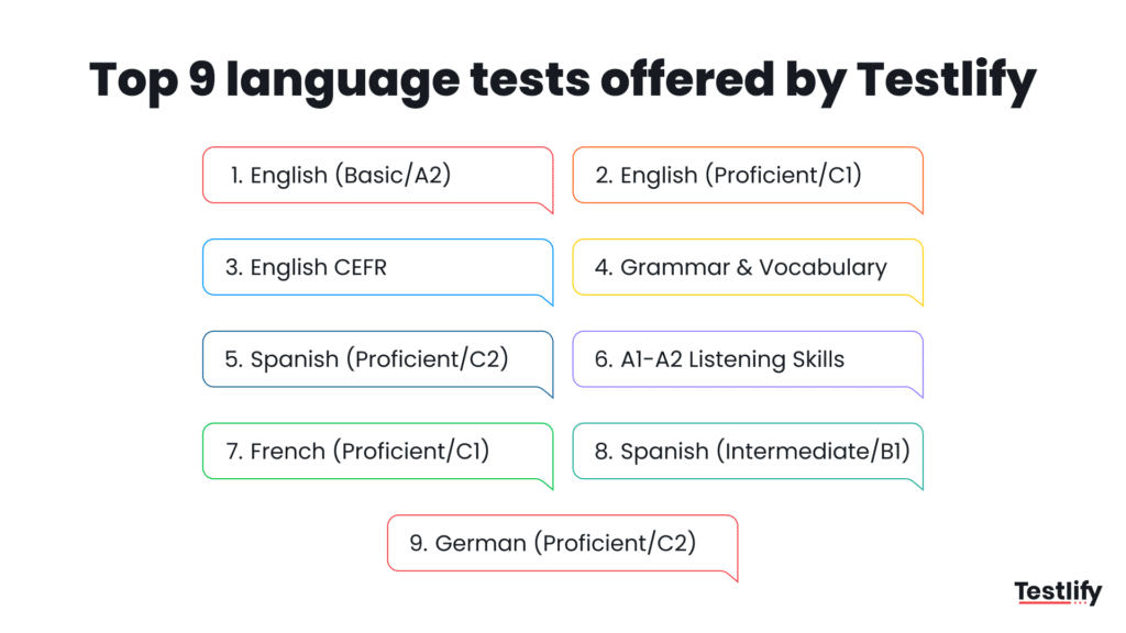 9 different language test types