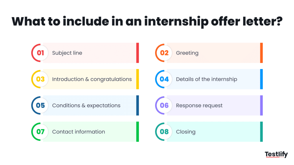 Infographic for things to include in an internship offer letter