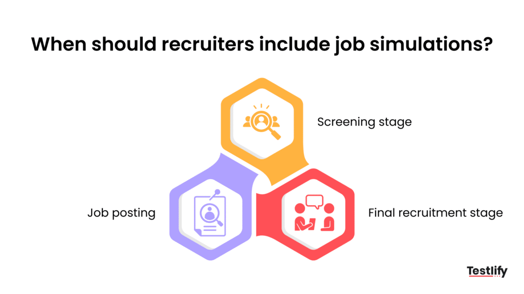 Three hiring stages where recruiters can add a job simulation