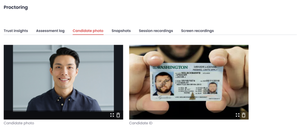 image showing Testlify candidate photo and ID verification for online proctored exams
