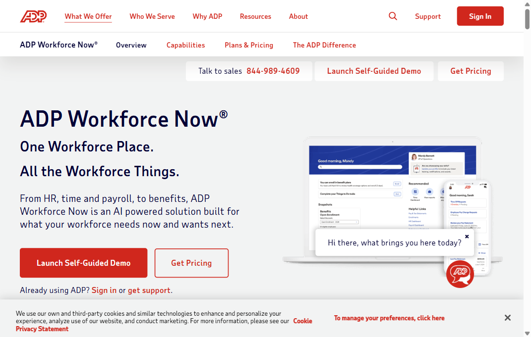 ADP Workforce Now homepage screenshot