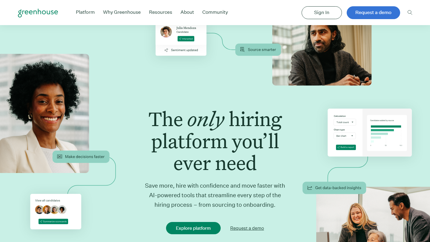 Greenhouse ATS structured hiring platform homepage hero section