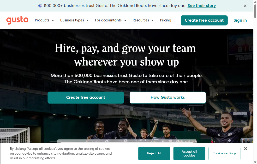Gusto homepage screenshot