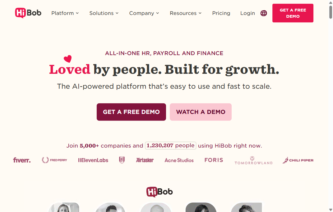 Hibob (bob) homepage screenshot
