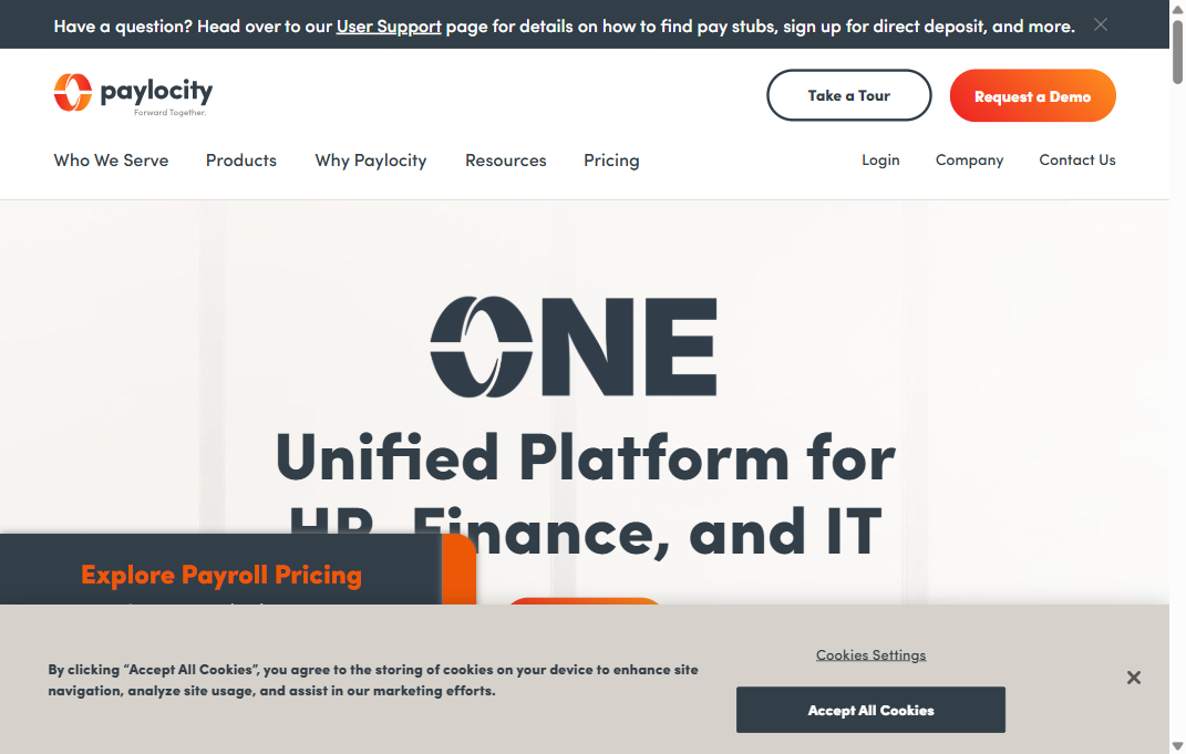 Paylocity homepage screenshot