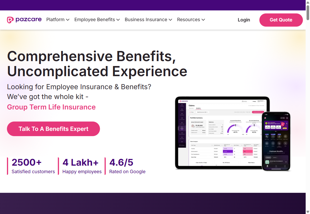Pazcare homepage screenshot