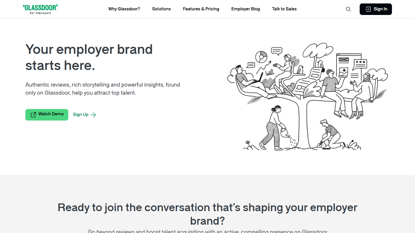 Glassdoor Employer Center homepage screenshot