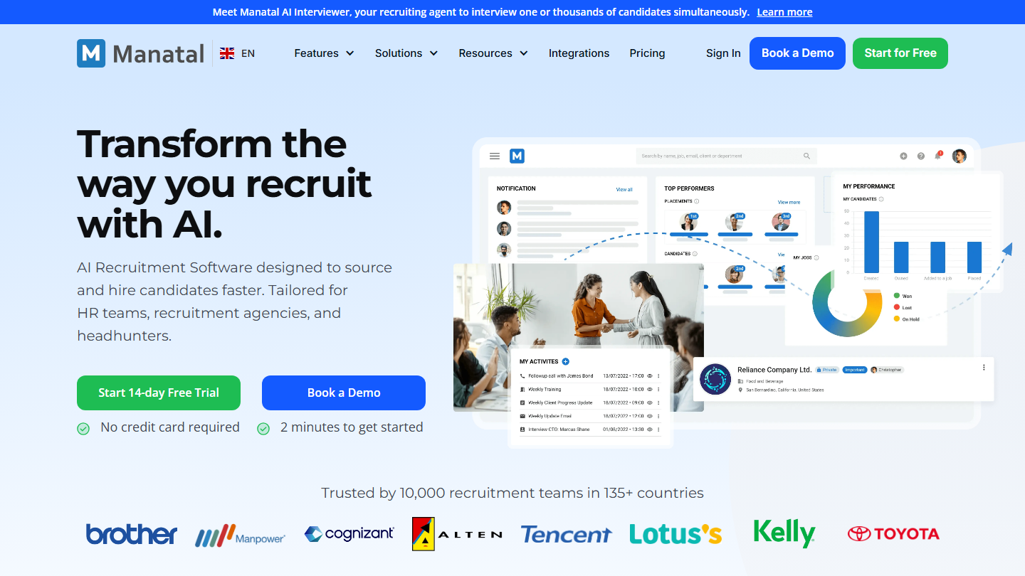 Manatal homepage screenshot