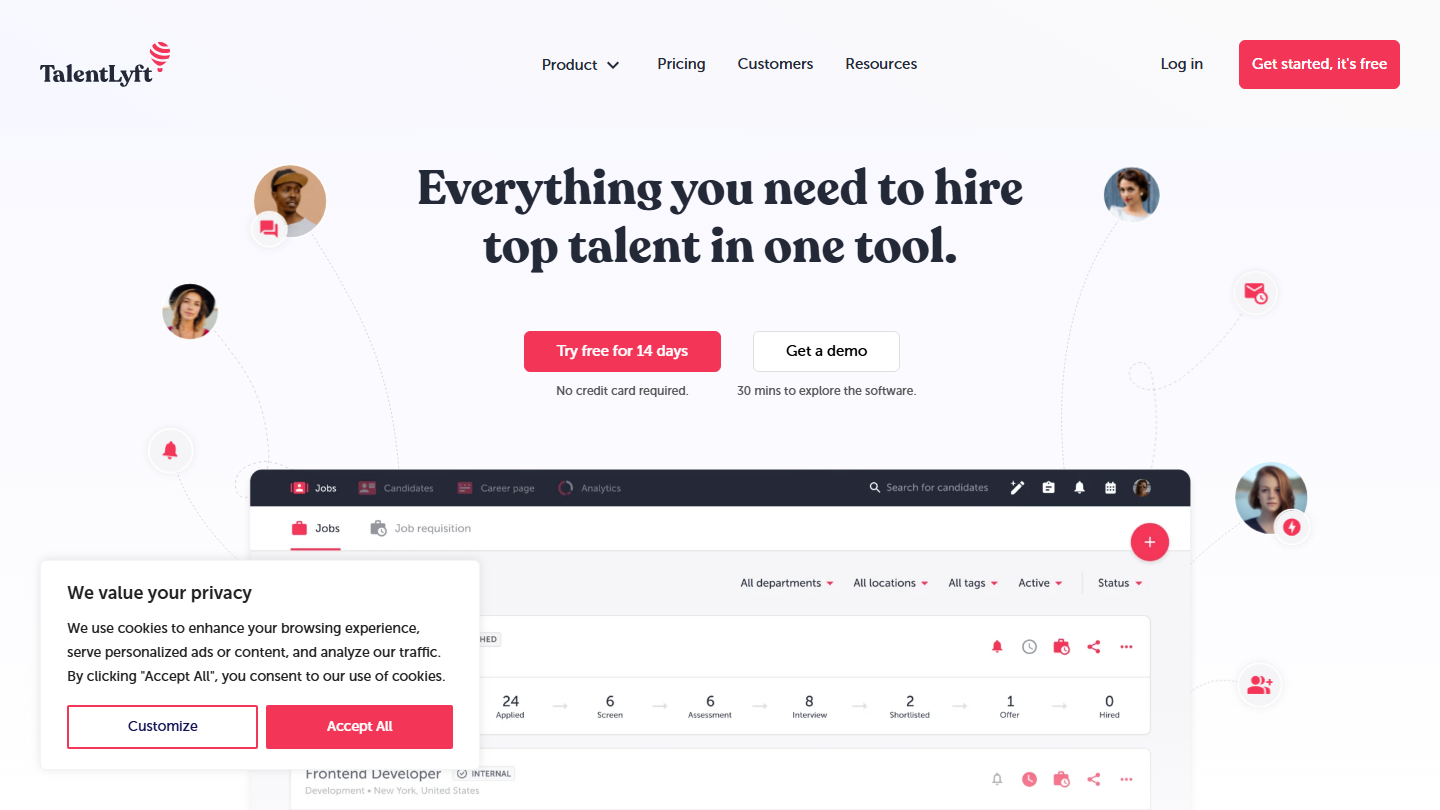 TalentLyft homepage screenshot