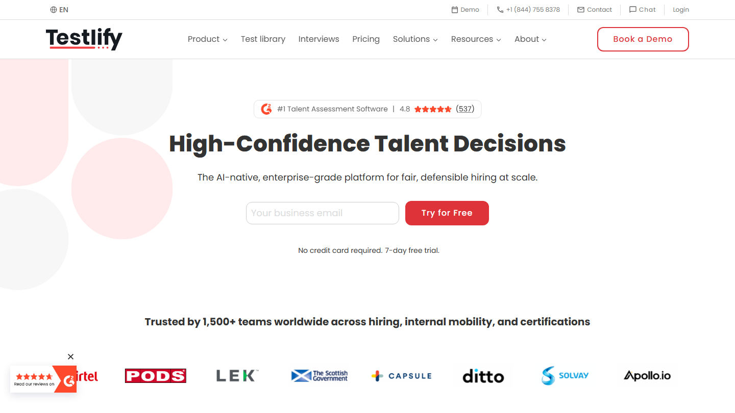 Testlify homepage screenshot