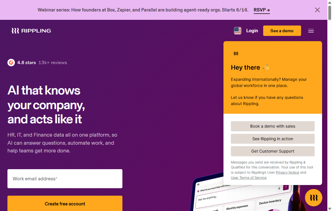 Rippling homepage screenshot
