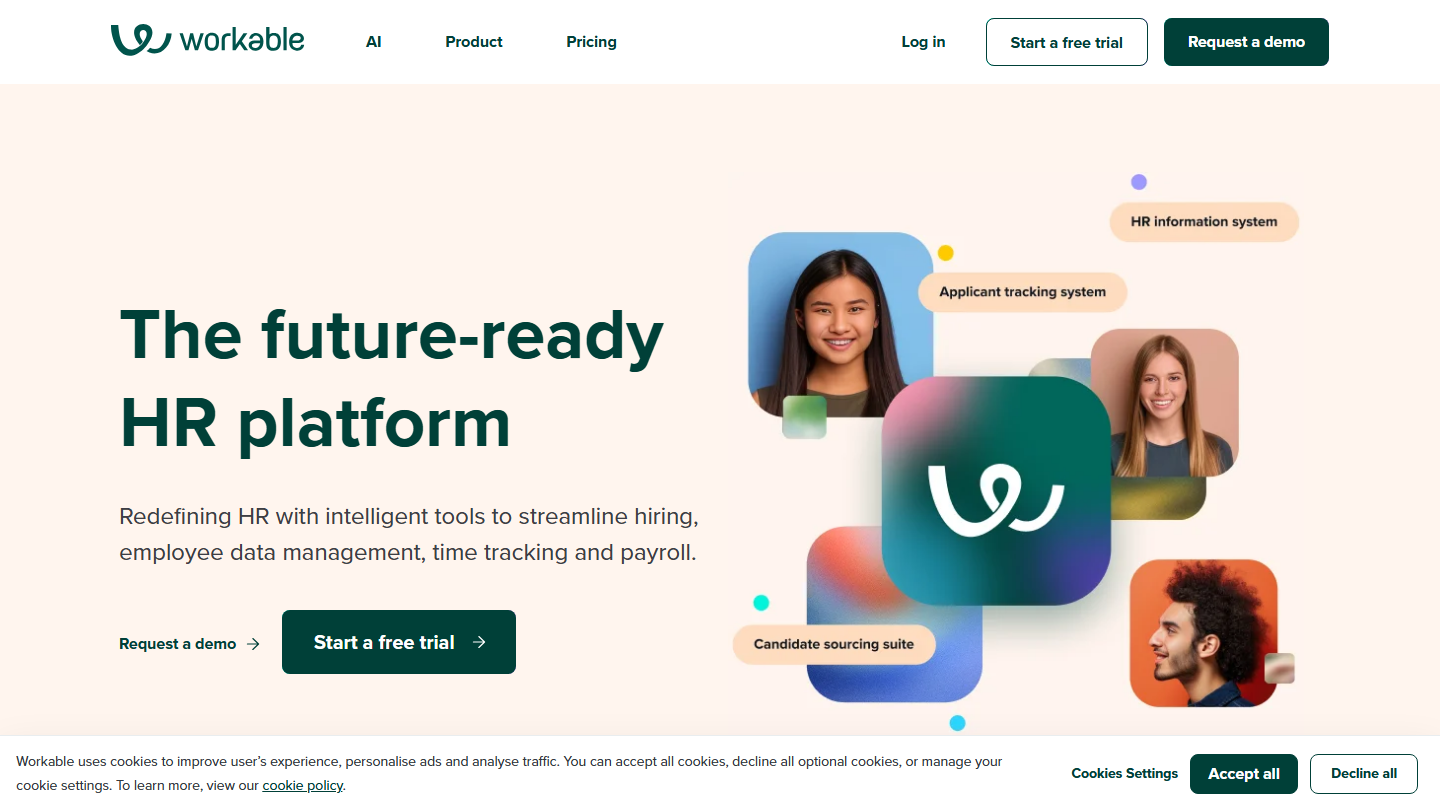 Workable hiring platform homepage hero section